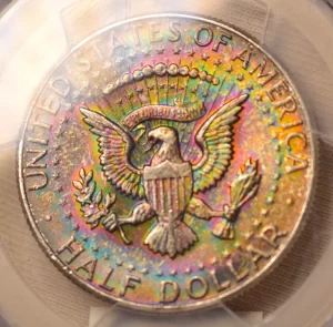 1964 Kennedy Half Dollar MS62 PCGS RAINBOW CONFETTI COLOR