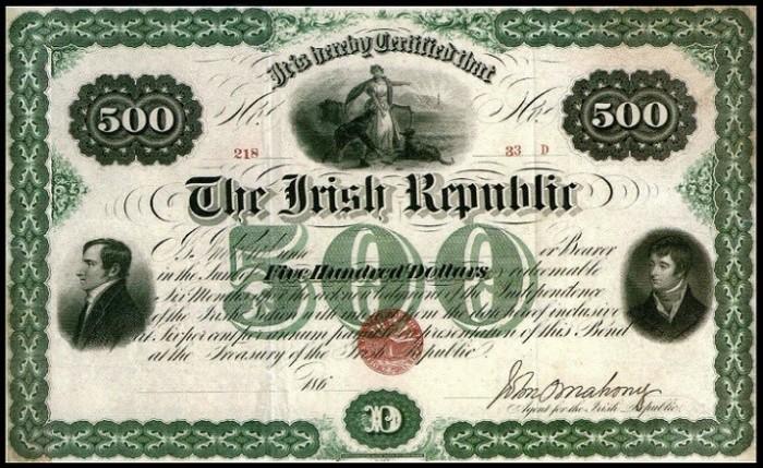 Fenian Bonds: O’Mahony Issue, $500 (Robert Emmet & Lord Edward Fitzgerald)