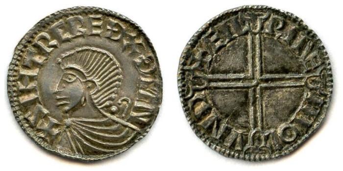 Irish Coin Daily: Hiberno-Norse, Phase I, Class B (Long Cross) Silver Penny, Sihtric of Dublin (Moneyer: Aeilrine of London) – pellet & short crozier behind neck