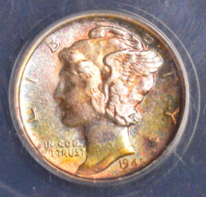 1945-S Mercury Dime Beautiful Rainbow Pastels ANACS AU53!!