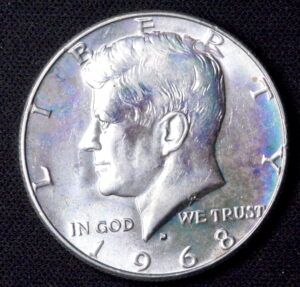 1968 Silver John F. Kennedy 40% Rainbow Toned Silver Half Dollar