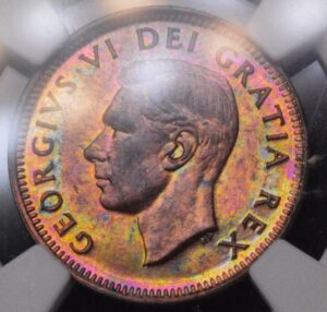 1949 Monster Color Toned Canadian Copper Cent NGC MS63 BN Brown (But Beautiful!)