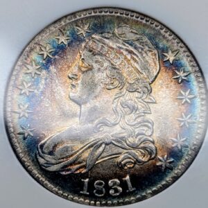 1831 Capped Bust Half Dollar 0-103 AU53 Beautifully Toned Old NGC Fatty Holder