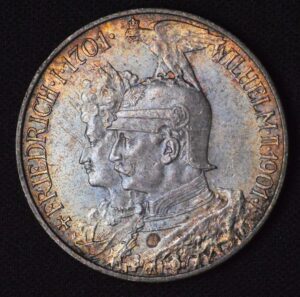 1901 Germany / German States / Prussia 2 Mark Silver Coin with Unbelievable Double Sided Color!!