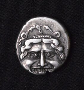 Ancient Greek Mysia Parion 4th BC Silver Hemidrachm Gorgon Face w/ Tongue Extreme Detail, Huge Detail actually