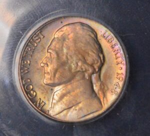 1948-P Jefferson Nickel Beautiful Vibrant Pastel Toning ANACS MS63!
