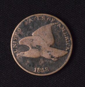 1858 Flying Eagle Cent Beautiful Black Dark Patina which Pops the Coin!