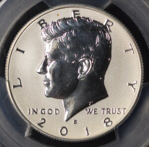 2018-S John F. Kennedy Reverse Proof Silver Half Dollar PCGS PR69 First Strike! Very Sharp Devices and Flashy Devices.