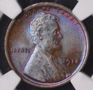 1918-P Lincoln Wheat Cent NGC MS64BN Brown Monster Purple and Pink Double Sided Color Better Early Date Wheat Cent!
