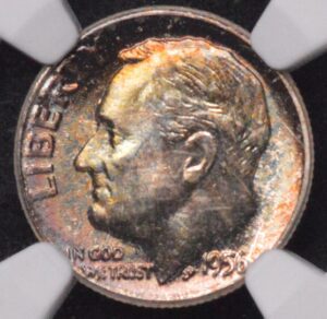 Unique 1956-P Roosevelt Dime NGC MS67 Nice Pastel Colors!