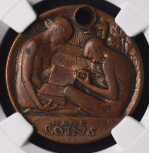 c. 1926 Bronze 30mm Guttag Brothers Bonds Bank Stocks & Foreign Money Trade Token NGC AU Details Bent!