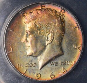 1964 Kennedy Half Dollar ANACS AU55 Monster Color on Obverse!