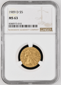 U.S Gold $5 Indian Head Half Eagle - NGC MS63 - Random Date