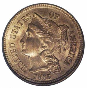 1865 Three Cent Nickel Judd-414, Pollock-485, R.8, PCGS MS64