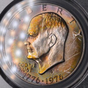 1976-S Eisenhower Silver Dollar PCGS Genuine Rainbow Toned!
