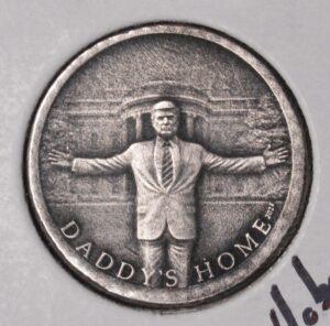 Donald Trump "Daddys Home" on Silver War Nickel Hobo Nickel Carving!