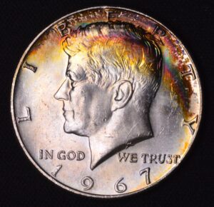 1967 MEGA RAINBOW TONED SILVER KENNEDY HALF DOLLAR