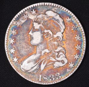 1833 Monster Toned Capped Bust Half Circulated Silver but VERY RADIANT COLOR!