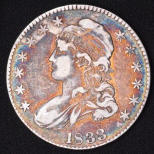1833 Monster Toned Capped Bust Half Circulated Silver but VERY RADIANT COLOR!