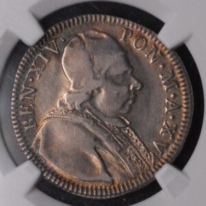 VERY RARE (JAY'S COINS EXCLUSIVE!) Papal States. Benedict XIV Doppio (2 Giulio) NGC XF40 Beautiful Color!