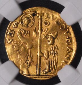 Italy: Venice. Ludovico Manin gold Zecchino ND (1789-1797) AU Details (Holed) NGC
