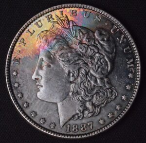 1887-P Morgan Silver Dollar Gorgeous Black and Rainbow Toning!