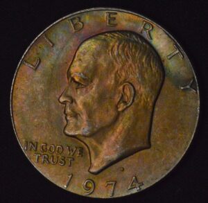 1974-D Eisenhower "Ike" Dollar Beautiful Rainbow Album Tone