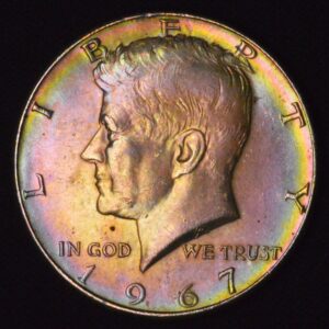 GORGEOUS Pastel Rainbow Toned 1967 Kennedy Silver Half Dollar!!