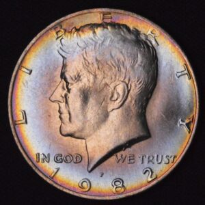 1982 Kennedy Half Dollar Clad Pastel Rainbow Toned