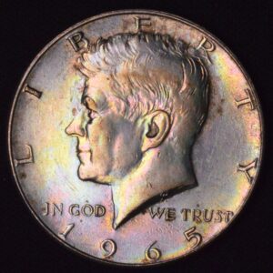 1965 Silver John F. Kennedy Half Dollar Translucent Rainbow Tones!