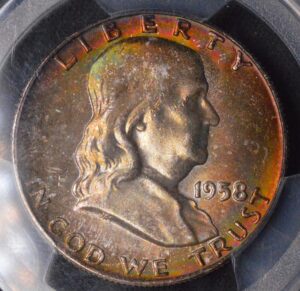 1958-D Franklin Half Dollar Monster Mint Set Color PCGS MS65FBL Full Bell Line