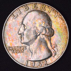 1962-D Washington Silver Quarter Gorgeous Rainbow Album Toning BU!
