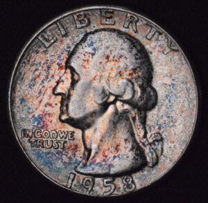 1958-P Silver Washington Quarter Blue Confetti Toning!