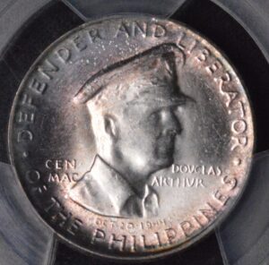 1947-S Philippines Peso PCGS MS65 Beautiful Blue and Purple Album Color!