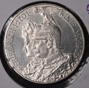 1901-A Germany / Prussia / Russia Bicentennial Silver 5 Mark Proof Like!!