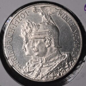 1901-A Germany / Prussia / Russia Bicentennial Silver 5 Mark Proof Like!!