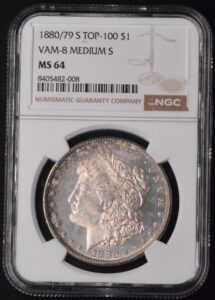 1880/79-S TOP 100 Morgan Silver Dollar VAM-8 Medium S Gorgeous Reverse Puma Print Toning!!!