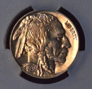 1936 Buffalo Nickel Beautiful Golden Toned AU58 CACG CAC Grading