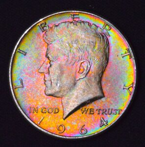 MONSTER LUSTER, MONSTER COLOR. 1964-P Kennedy Half Dollar EXTREME RAINBOW ROLL TONER! MONSTER. TRUE MONSTER!