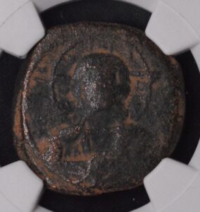 Byzantine Empire Anonymous Issue A.E Follis NGC Genuine Ancients Christ Bust Copper Bronze Coin!