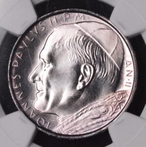 Vatican City 1980 Pope John Paul 500 Lire Silver NGC MS66 Radical Purple Toned!