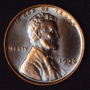 GORGEOUS 1936-P Lincoln Wheat Cent w/ BEAUTIFUL PURPLE TONING