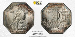 1925 Norse-American Centennial Silver Medal PCGS MS66 CAC Thin Planchet Gorgeous Colors!