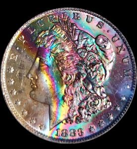1883-O MONSTER TONED Morgan Silver Dollar PCGS MS64 CAC Mega Rainbow