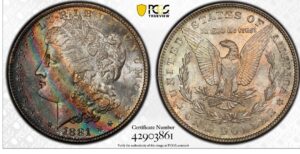 1881-S Monster Toned Morgan Silver Dollar MS64 CAC! Crescent Colors.