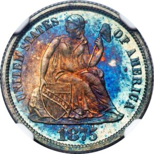 1875 Proof Seated Liberty Dime PF65 Mind Blowing One of a Kind toned Monster Toner!!!