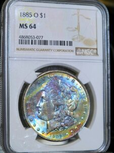 1885-O Morgan Dollar End Roll Blueberry Toner Watch!! MONSTER ICEYY BLUE!