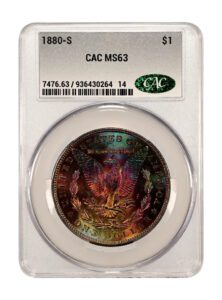 1880-S Morgan Silver Dollar CACG MS63 Monster Color Toning on Reverse CAC!
