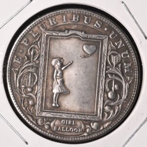Banksy Hobo Art featuring the "Girl with Balloon" on a Morgan Dollar 