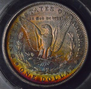 1880-P Morgan Dollar ANACS AU50 Details Rainbow Reverse Beautiful Coin!!